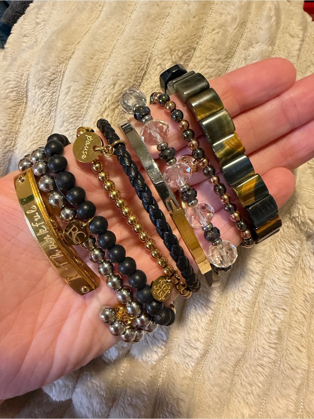 Rustic Cuff Mixed Bead and Metal Bracelets in Black and Gold